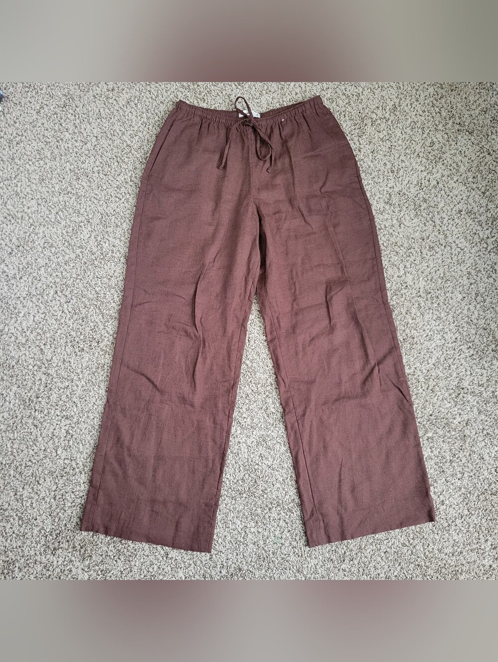 Abercrombie & Fitch Linen Wide Leg Pants Brown Drawstring Pockets Small Regular